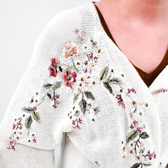 Vintage Tiara International Light Weight Embroidered & Beaded Knit Cardigan - 1X - Picture 5 of 8